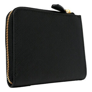 Prada Saffiano Nero Black Triangle Logo Zipper Card Holder
